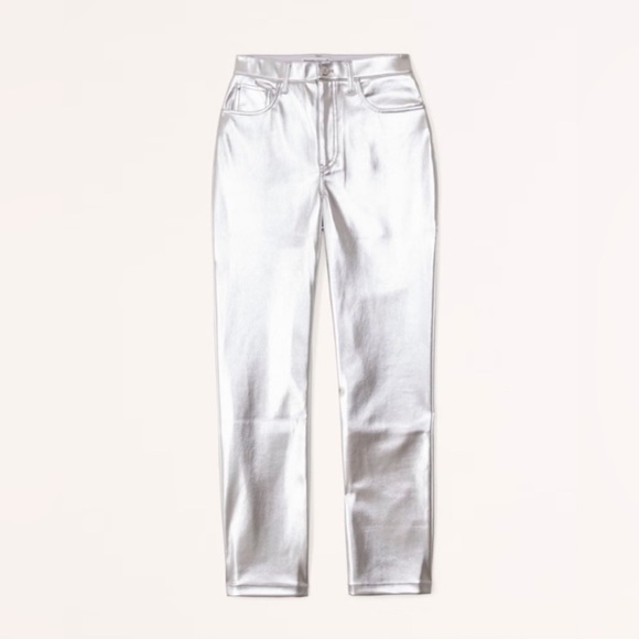Abercrombie & Fitch Silver Curve Love Vegan Leather 90’s Straight Pant 32 / 14 - Picture 4 of 12